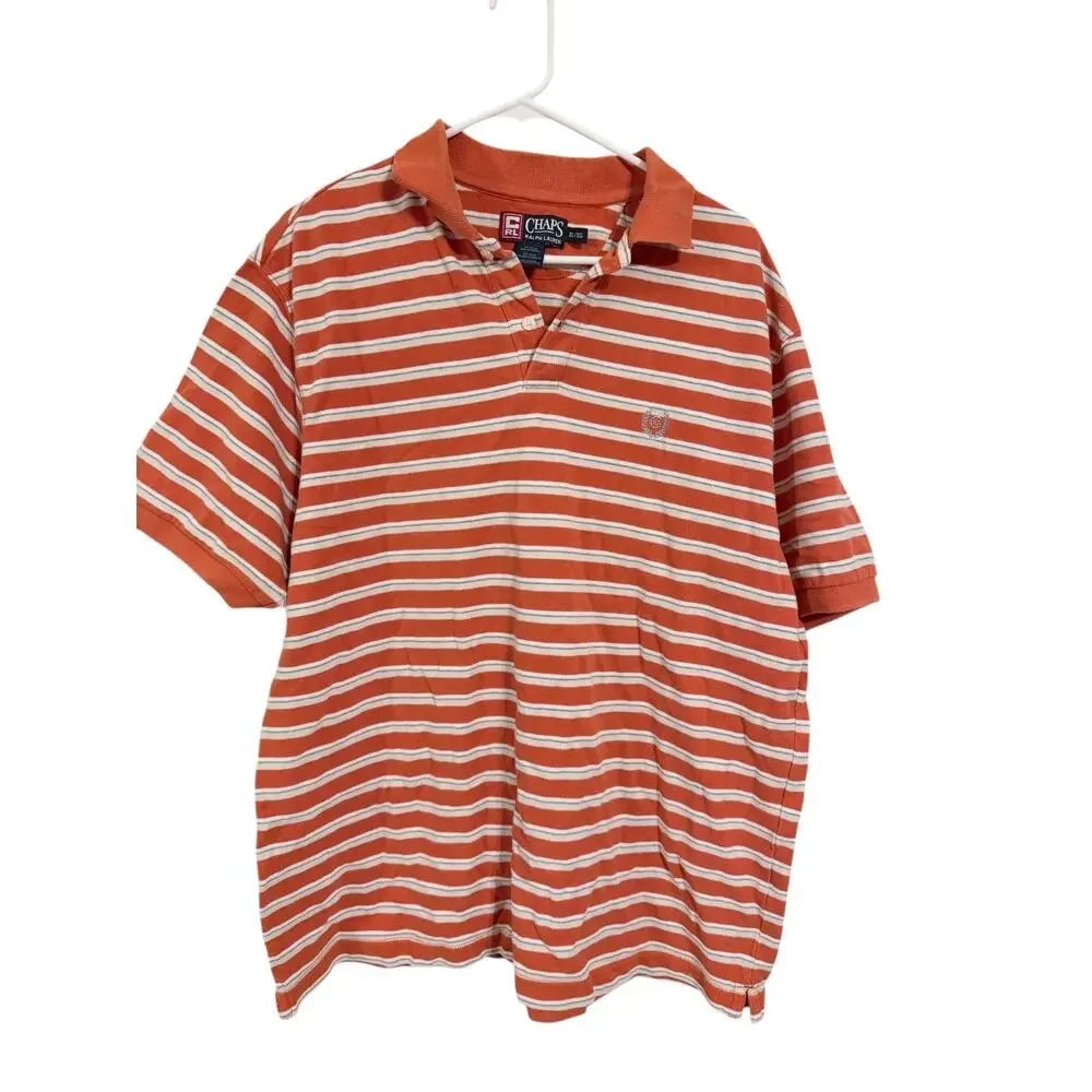 Chaps Ralph Lauren Polo Shirt Short Sleeve Orange Stripe Size XL